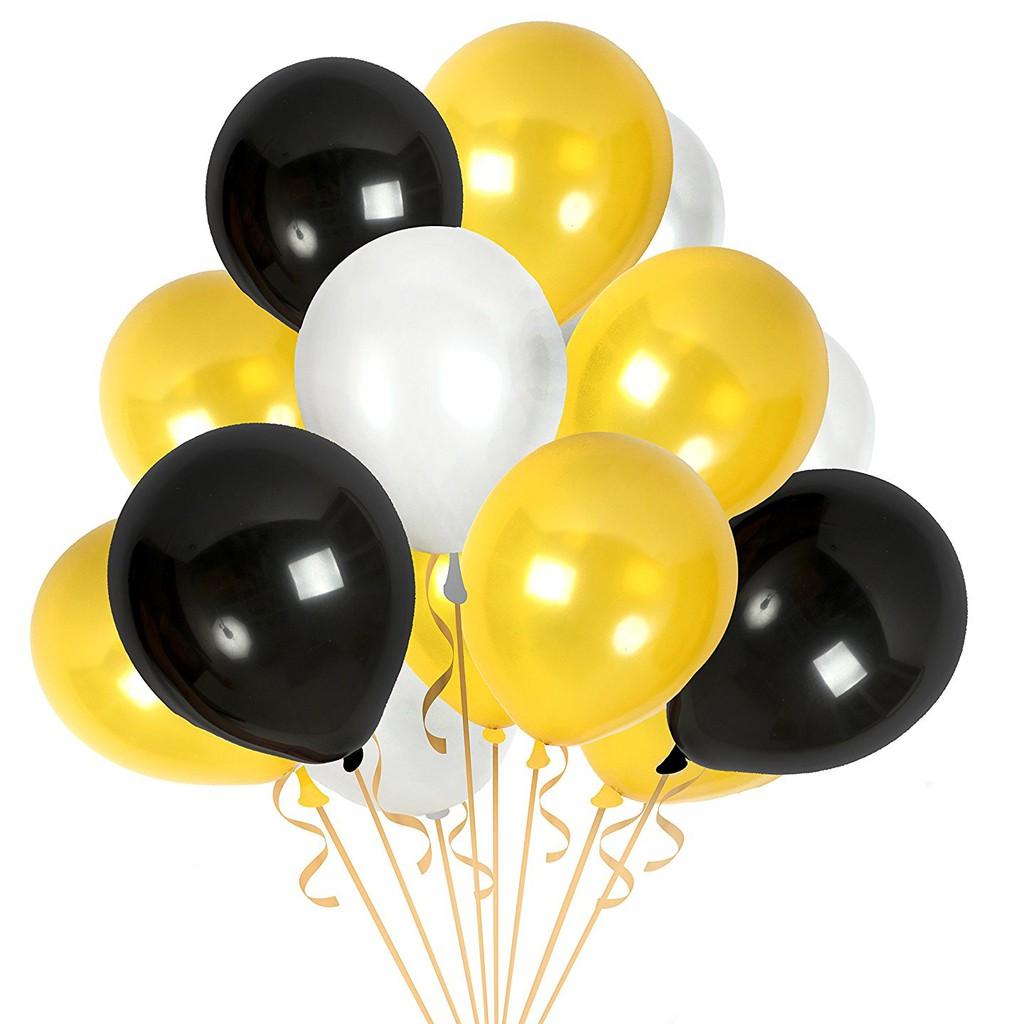 Combo bong bóng trang trí sinh nhật Happy Birthday tông vàng bạc đen lộng lẫy