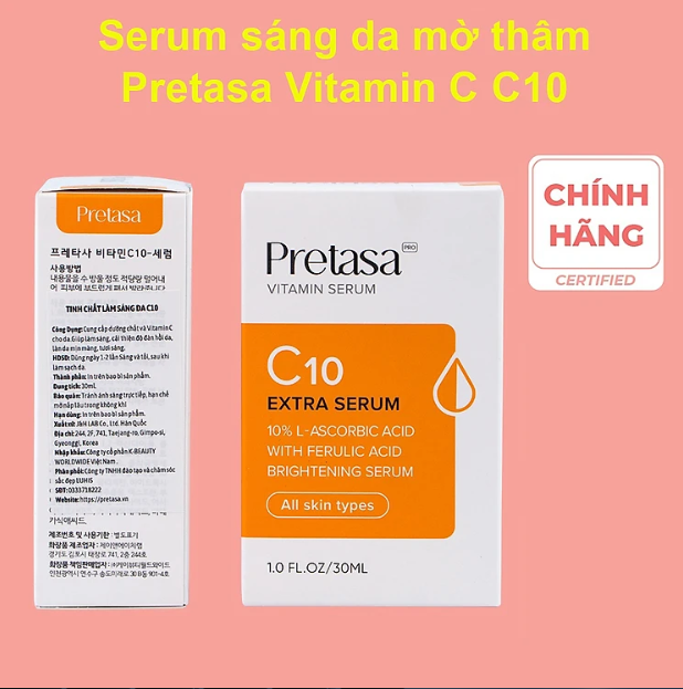 Serum sáng da mờ thâm Vitamin C PRETASA C10 Extra Serum 30ml