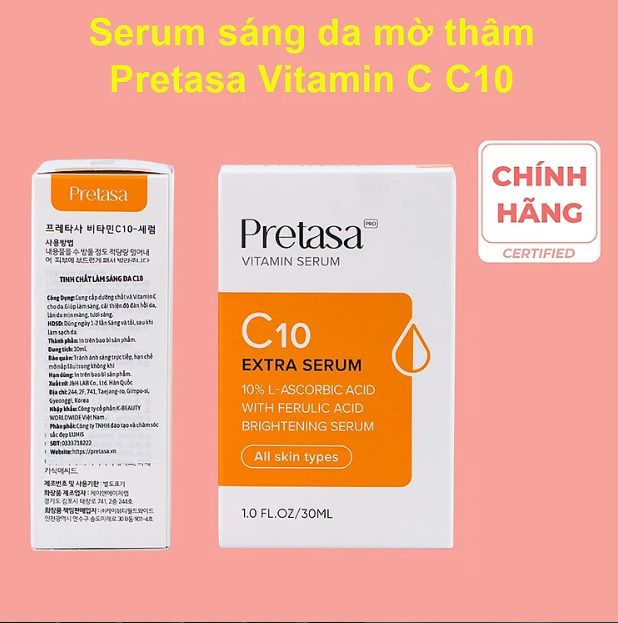 Serum Pretasa Vitamin C C10 - Sáng da- Mờ thâm nám - Dưỡng ẩm sâu cho da