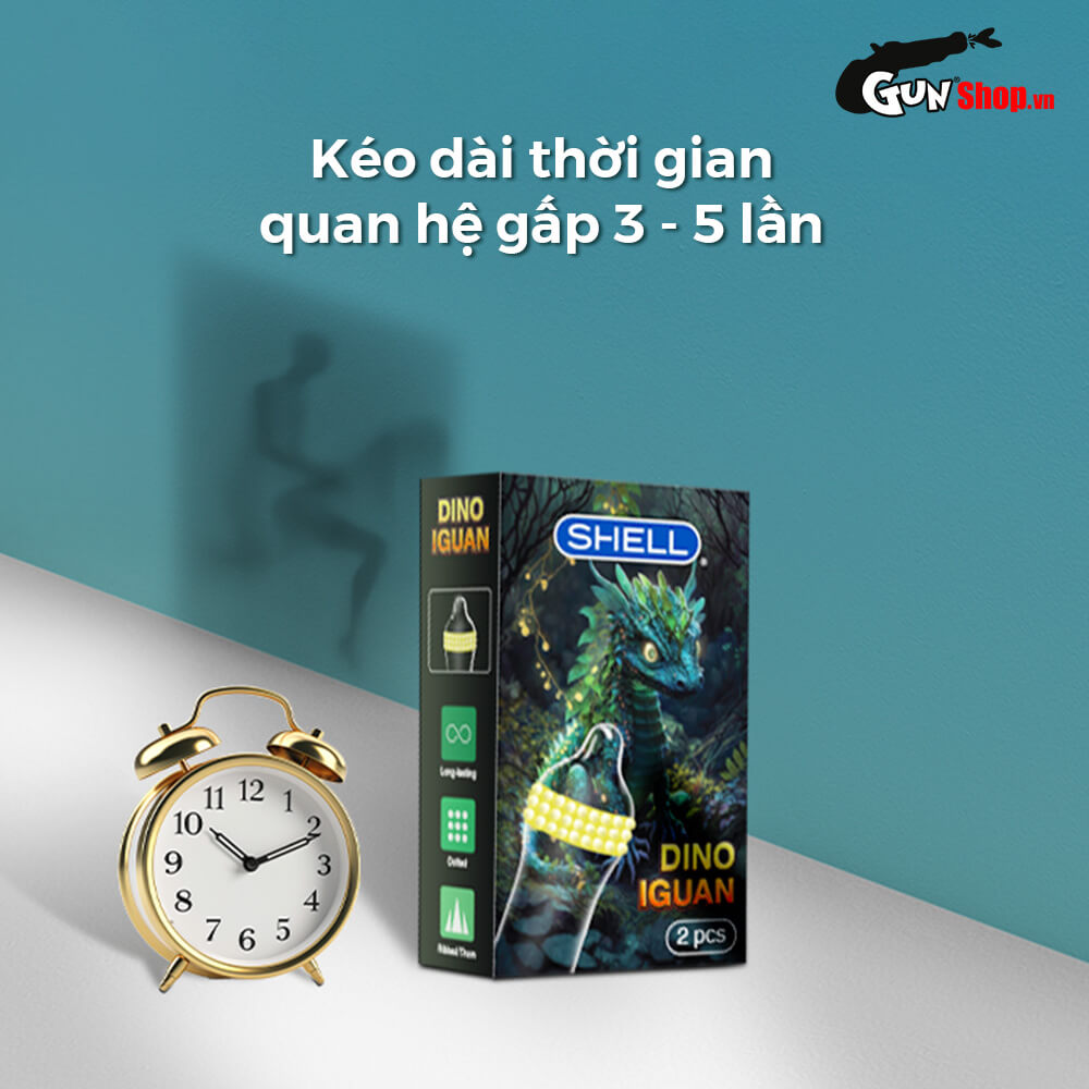 Bao cao su Shell Dino Iguan - Hộp 2 cái - 1 bao 2 vòng bi siêu lớn + 1 bao Shell Performax