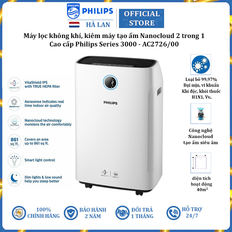 Máy Lọc Không Khí 2 Trong 1 Philips Series 3000 AC2726/00 Kèm Chức Năng Tạo Độ Ẩm - Hàng Nhập Khẩu