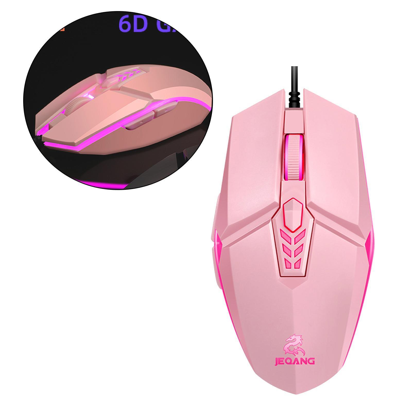 LED Backlit RGB Wired Gaming Mouse 3200 DPI Adjustable Mice Pink