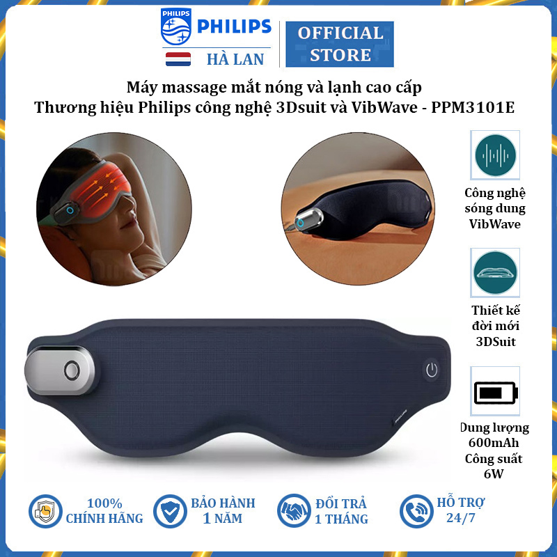 Máy massage mắt nóng và lạnh công nghệ 3Dsuit và VibWave Philips PPM3101E - Hàng Nhập Khẩu