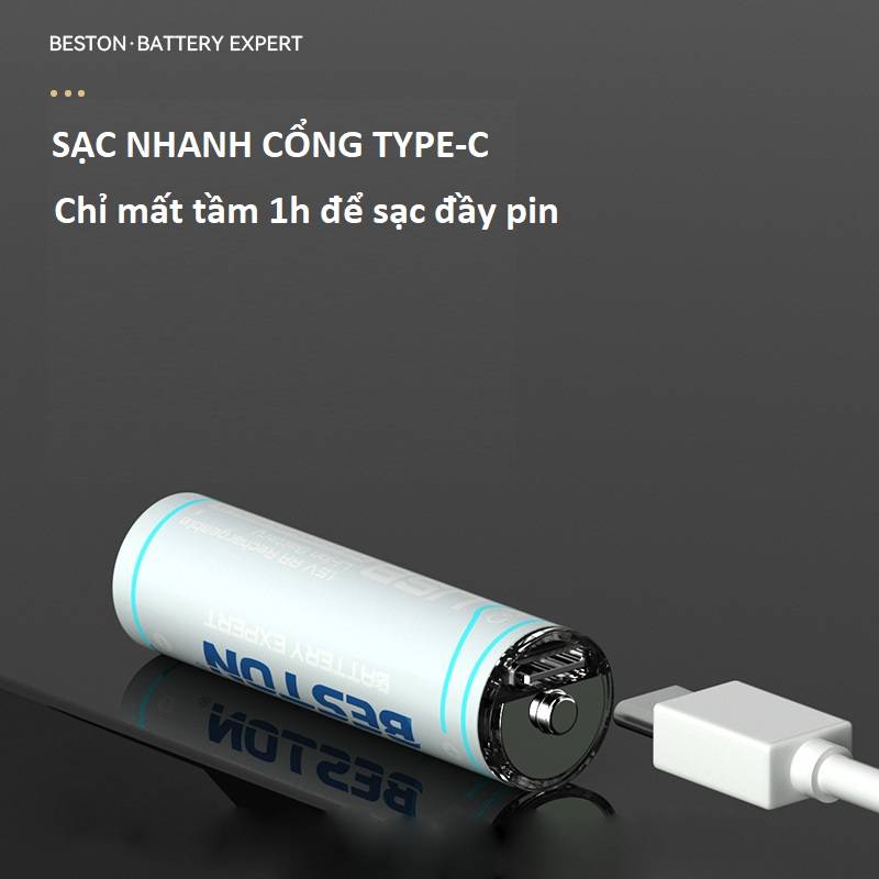 Vỉ 4 Pin sạc AA AAA chuẩn 1.5V Beston Dung lượng cao đến 2200mWh sạc trực tiếp qua cổng USB type-C dùng cho micro, đồ chơi, đồng hồ, máy ảnh - hàng nhập khẩu