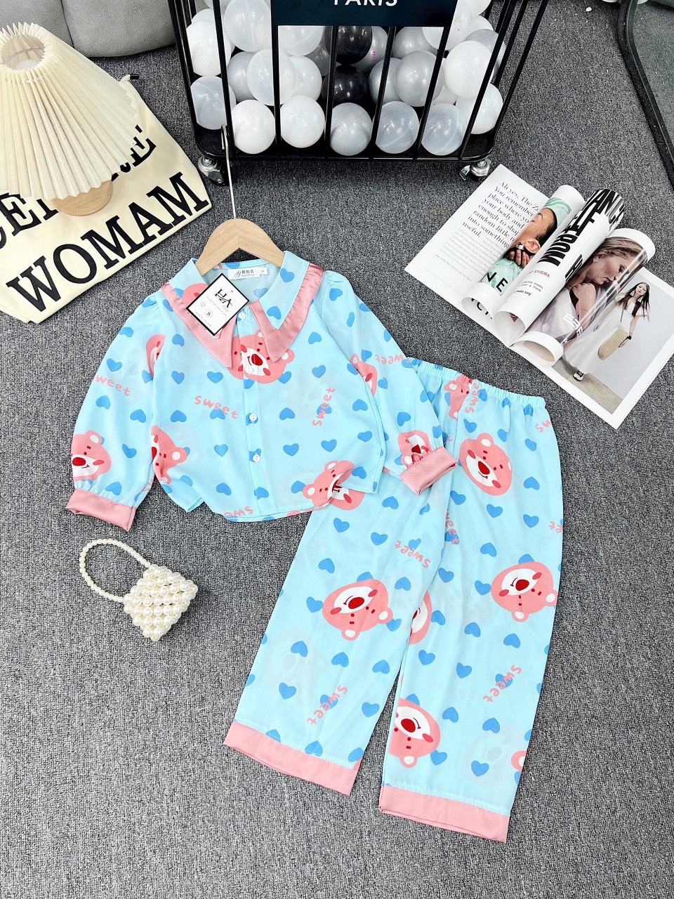 Đồ bộ ngủ pijama dài tay cho bé gái size 17-30kg chất lụa mango mềm mát