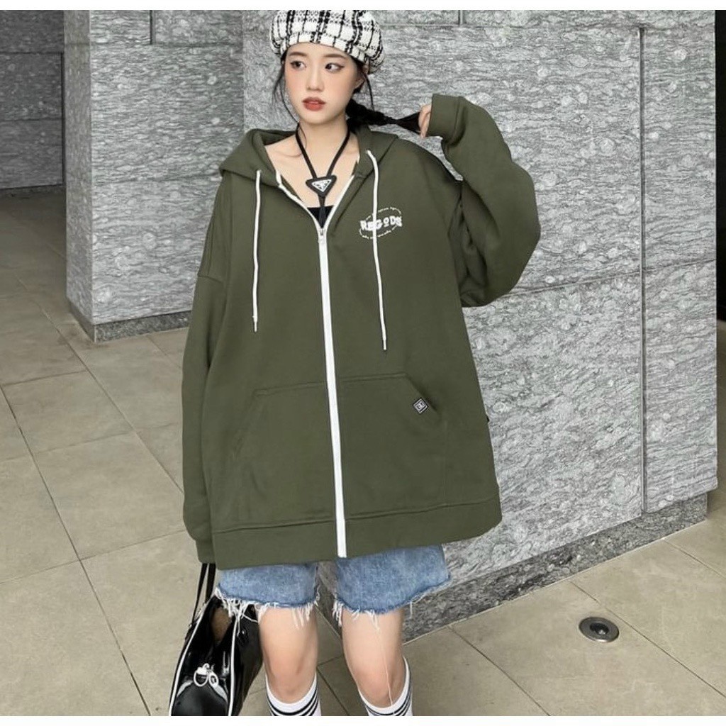 Áo khoác nỉ nữ hoodie form rộng cute hàn quốc, Áo Nỉ hoodie REG Nam Nữ Áo Mặt Cười Dáng Unisex Thời Trang, Áo Hoodie mặt cười sau lưng xanh rêu - Khoác nỉ dáng rộng unisex nam nữ