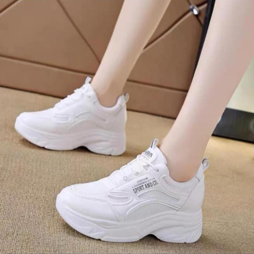 Giày Sneaker Nữ, Giày Thể Thao Nữ Độn Đế 4-5Cm Mùa Xuân Thu Hàn Quốc Màu Trắng