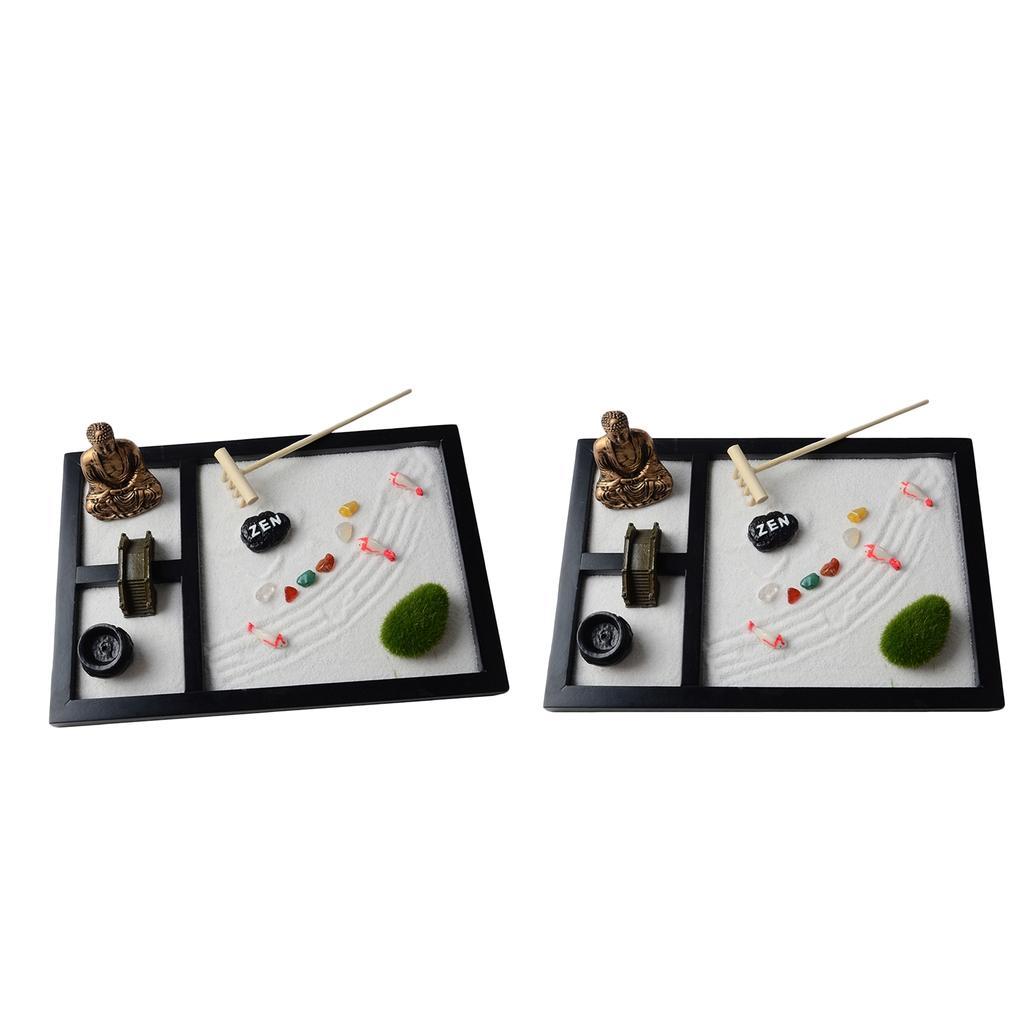 2x Buddha Statue,Rake,Sand, Bridge Rocks Incense Holders Bedroom Office Decor