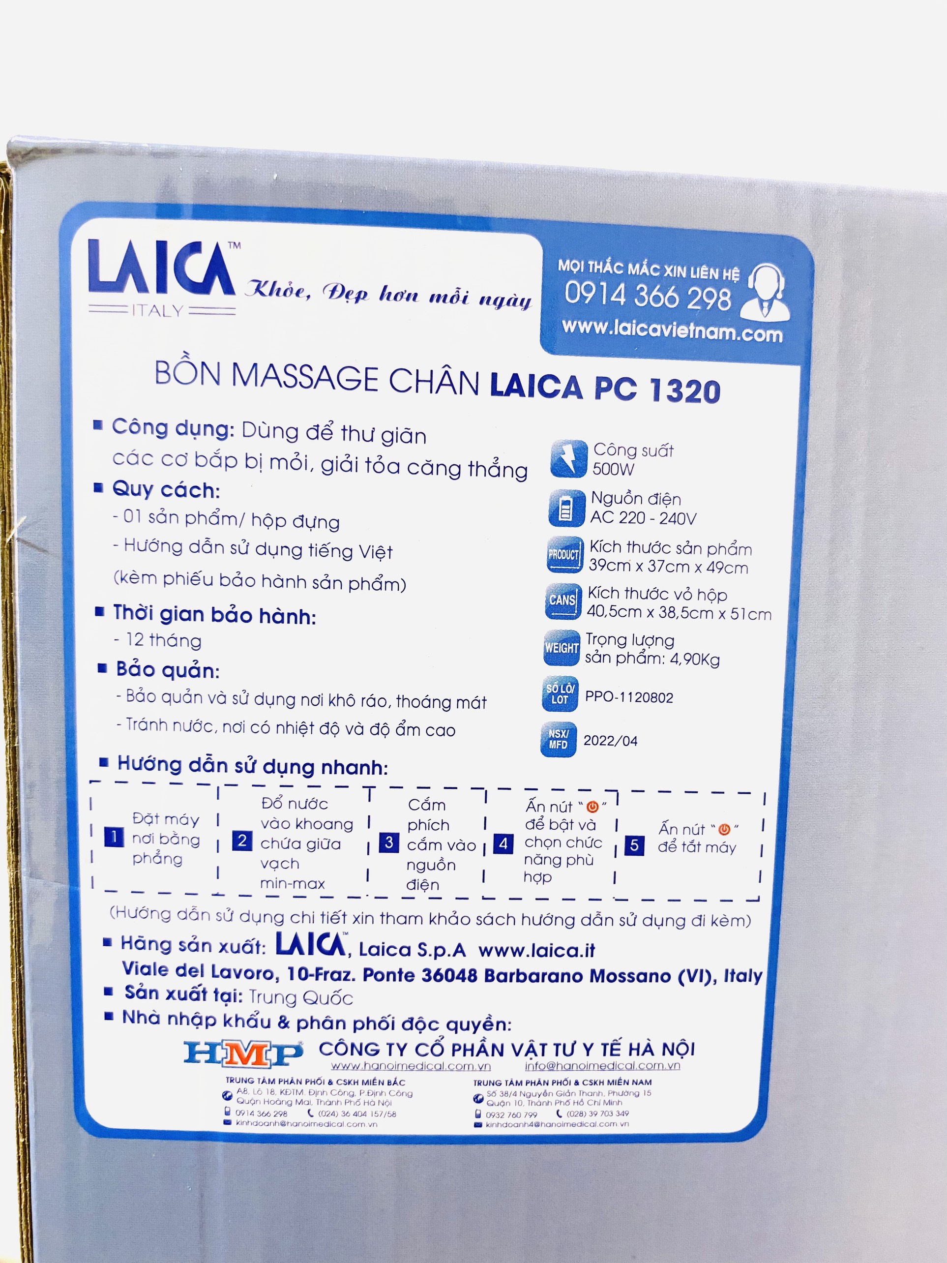 Bồn Massage Chân Tự Động Laica PC1320 ITALY - Chức Năng Rung Sủi Mạnh - Đèn Hồng Ngoại - Nhập Khẩu Chính Hãng