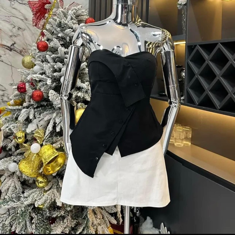 ÁO QUÂY XẺ TÀ KHUY LỆCH CHẤT THÔ - ÁO CÚP NGỰC