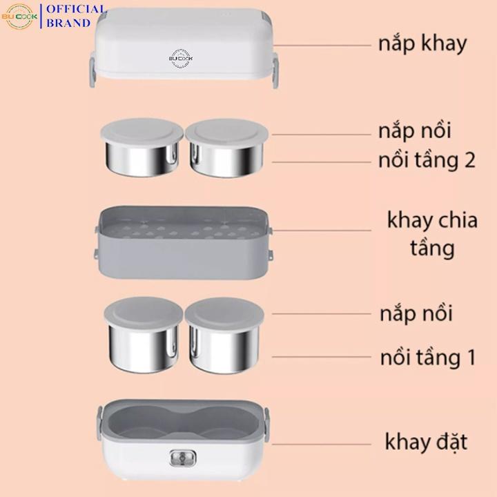Hộp Cơm Giữ Nhiệt Cắm Điện Hâm Nóng Thức Ăn 2 Tầng Inox BUCOOK DFH-C02 Cho Dân Văn Phòng