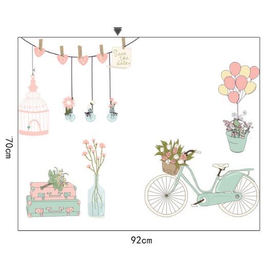 Decal dán tường trang trí - Xe Đạp và nhiều chậu hoa dịu dàng
