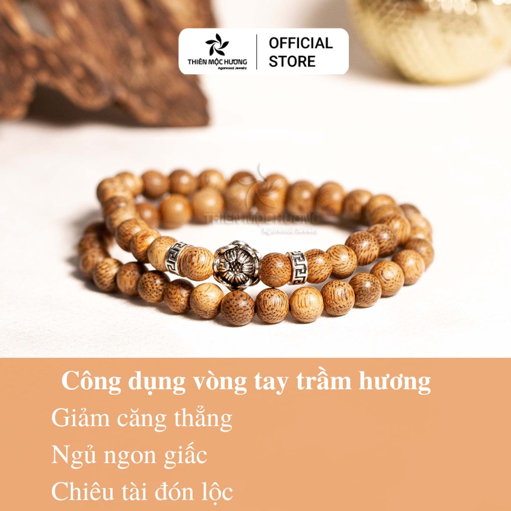 Vòng tay trầm hương Bạch Liên Hoa lạc quan, thư thái THIÊN MỘC HƯƠNG