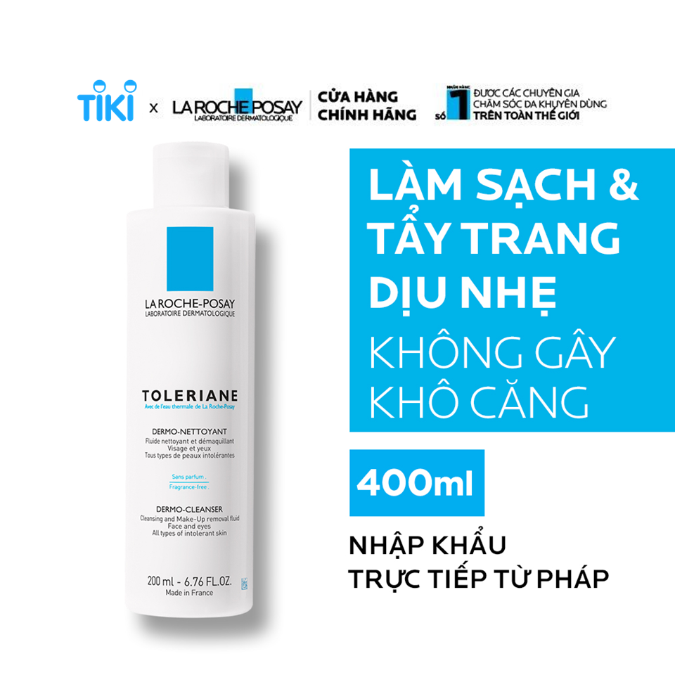 Sữa rửa mặt tẩy trang cho da quá nhạy cảm kích ứng La Roche-Posay Toleriane Dermo-Cleanser 200ml