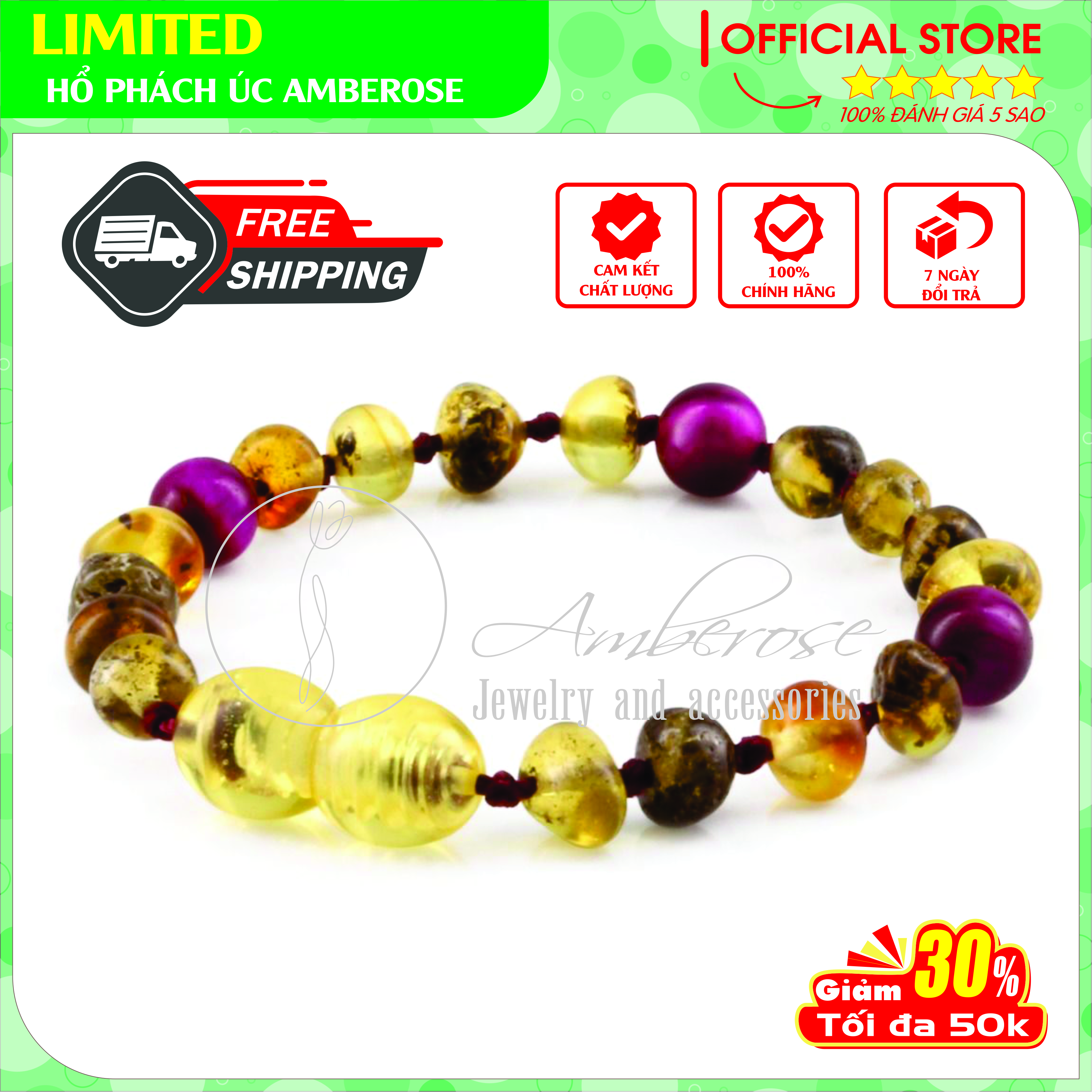 Bộ Vòng Hổ Phách Amber Úc Cho Bé 0 - 10 tuổi SABDTIM2