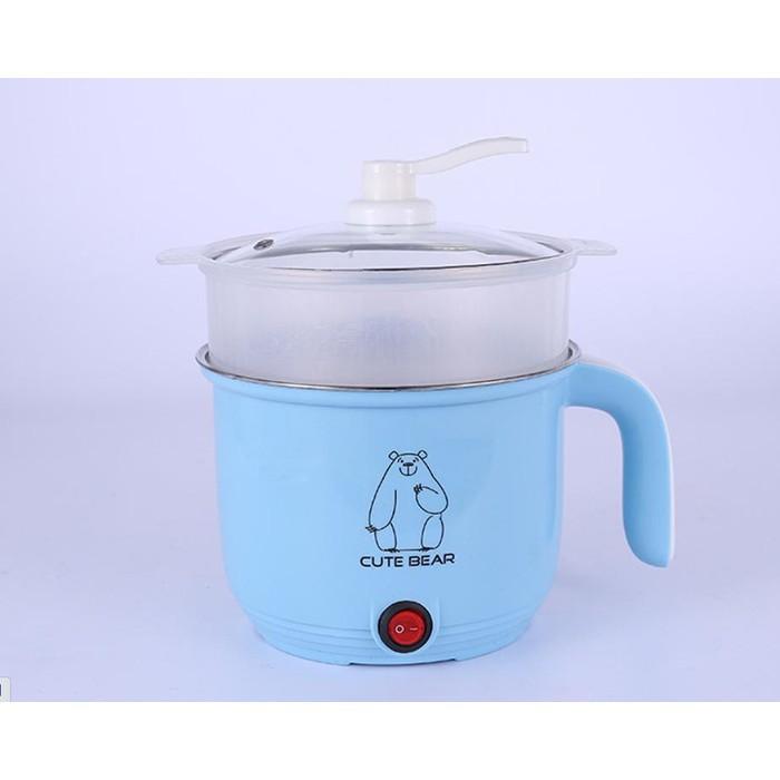 Ca Nấu Mì, Nấu Cơm Đa Năng Có Tay Cầm 1,8L - Nồi Lẩu Điện Mini Kèm Giá Hấp Nhựa Tiện Lợi