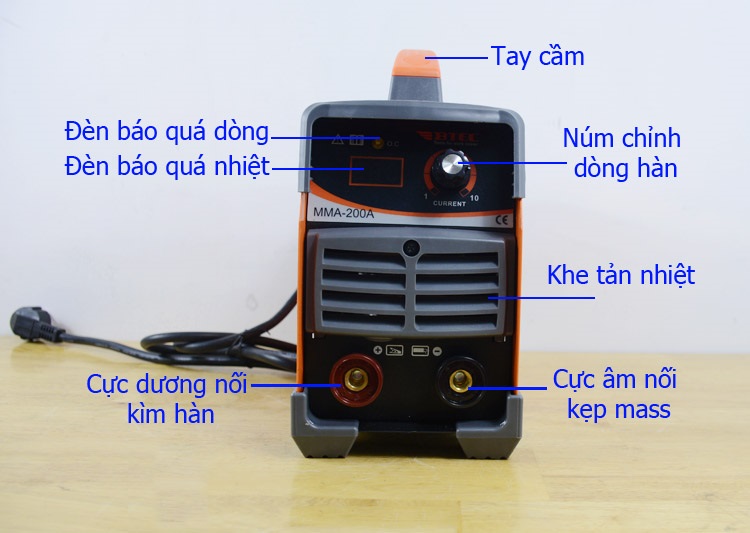 MÁY HÀN QUE ĐIỆN TỬ BTEC MMA-200A (CHUYÊN KÉO QUE 3.2, CÓ ĐỒNG HỒ)- CHÍNH HÃNG