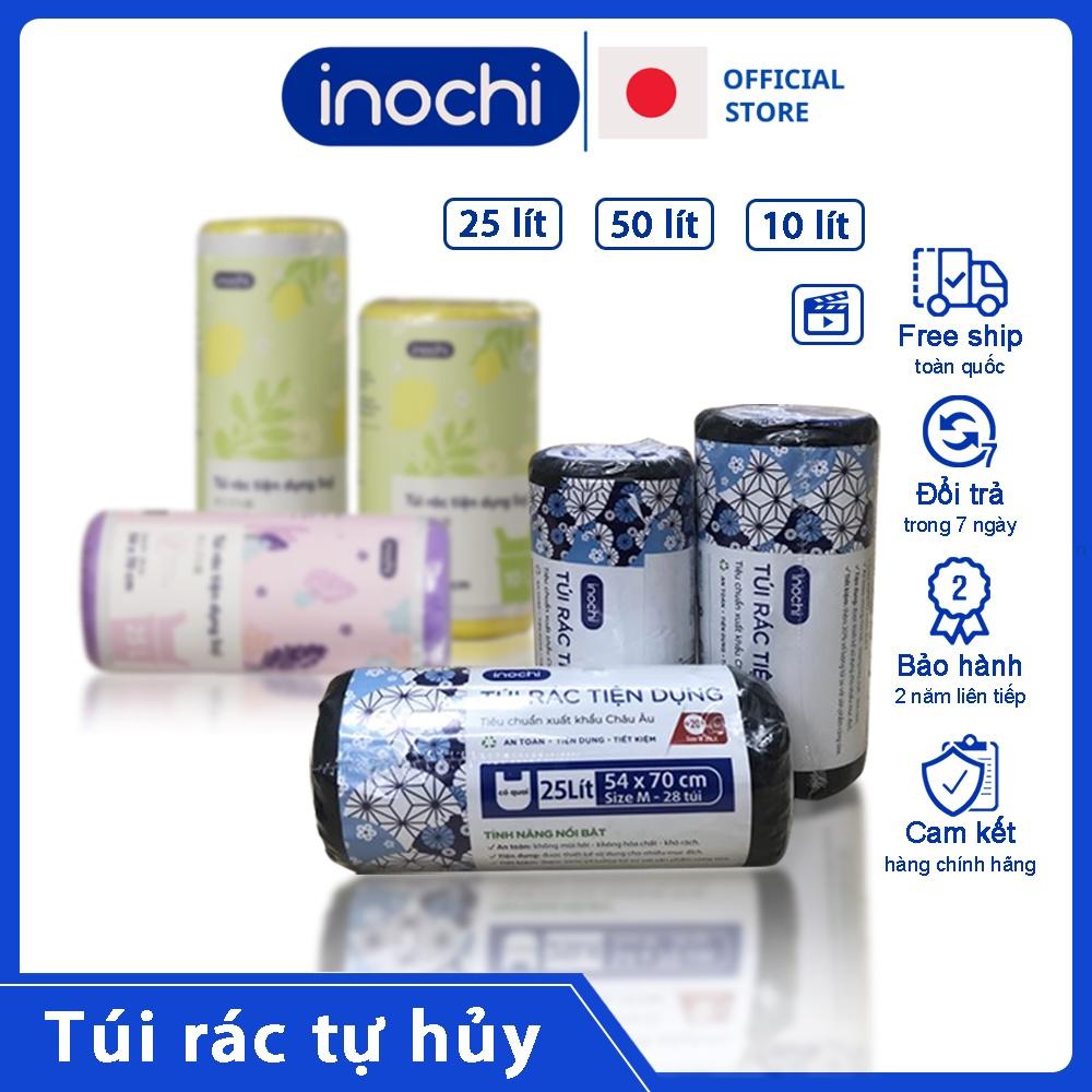 Túi đựng rác tự phân hủy 4 cuộn sinh học Inochi Có Quai Màu Đen Dài Hơn 20% 10L 25L 50L cho thùng rác