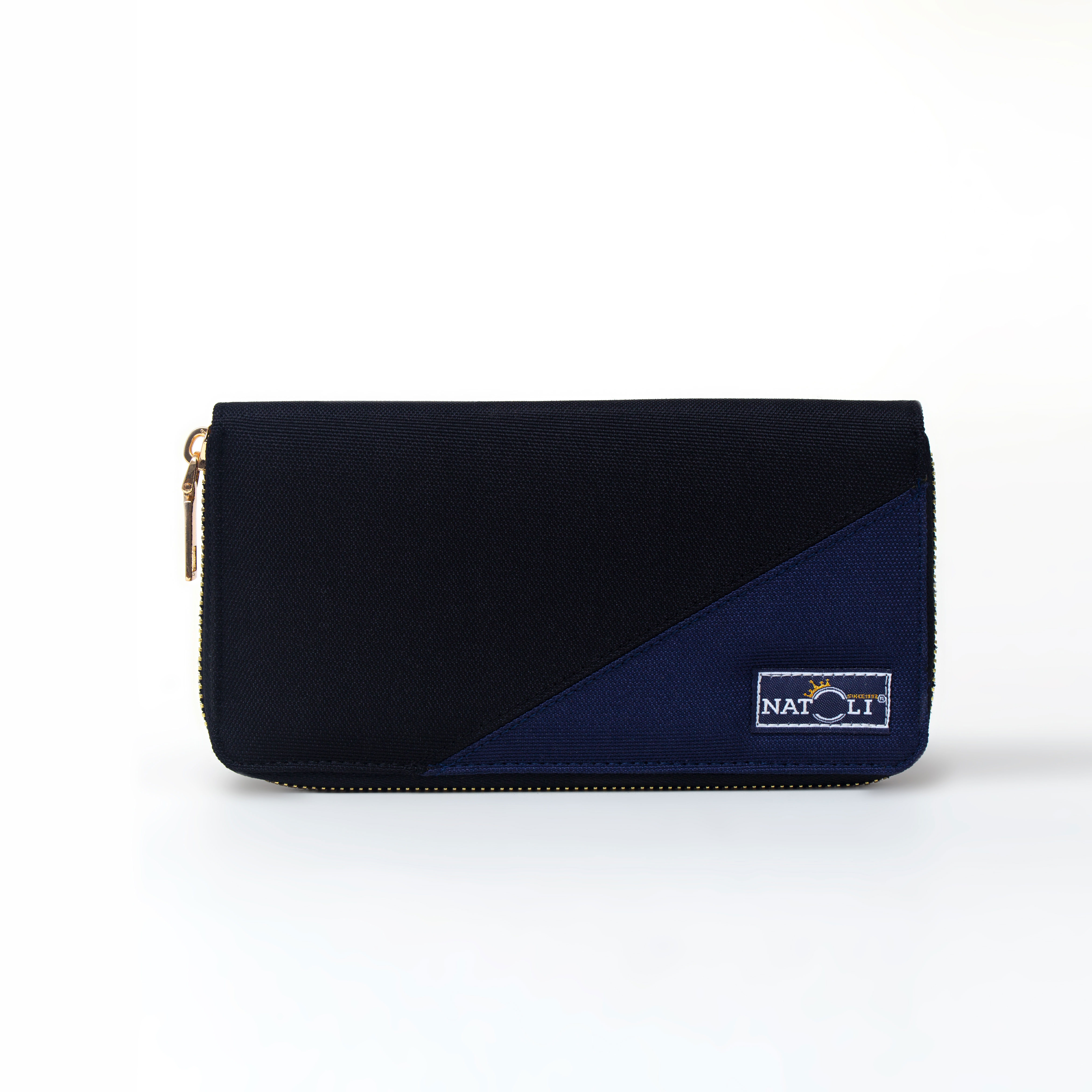 Ví dài cầm tay nam The Zipper Wallet chính hãng NATOLI đựng thẻ điện thoại nhiều ngăn cao cấp – Đen Xanh