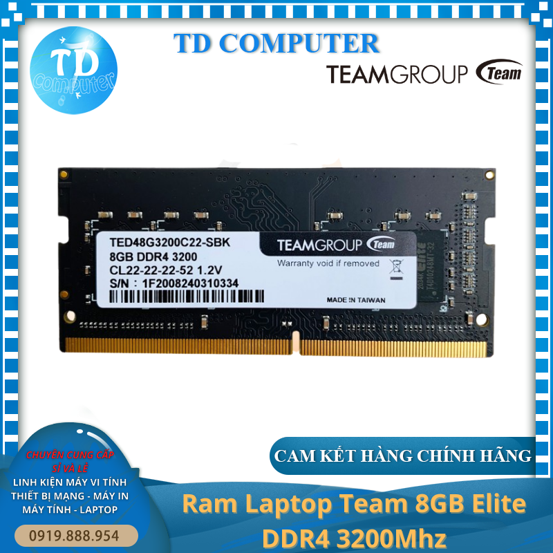 Ram Laptop Team 8GB Elite DDR4 3200Mhz - Hàng chính hãng NetworkHub phân phối