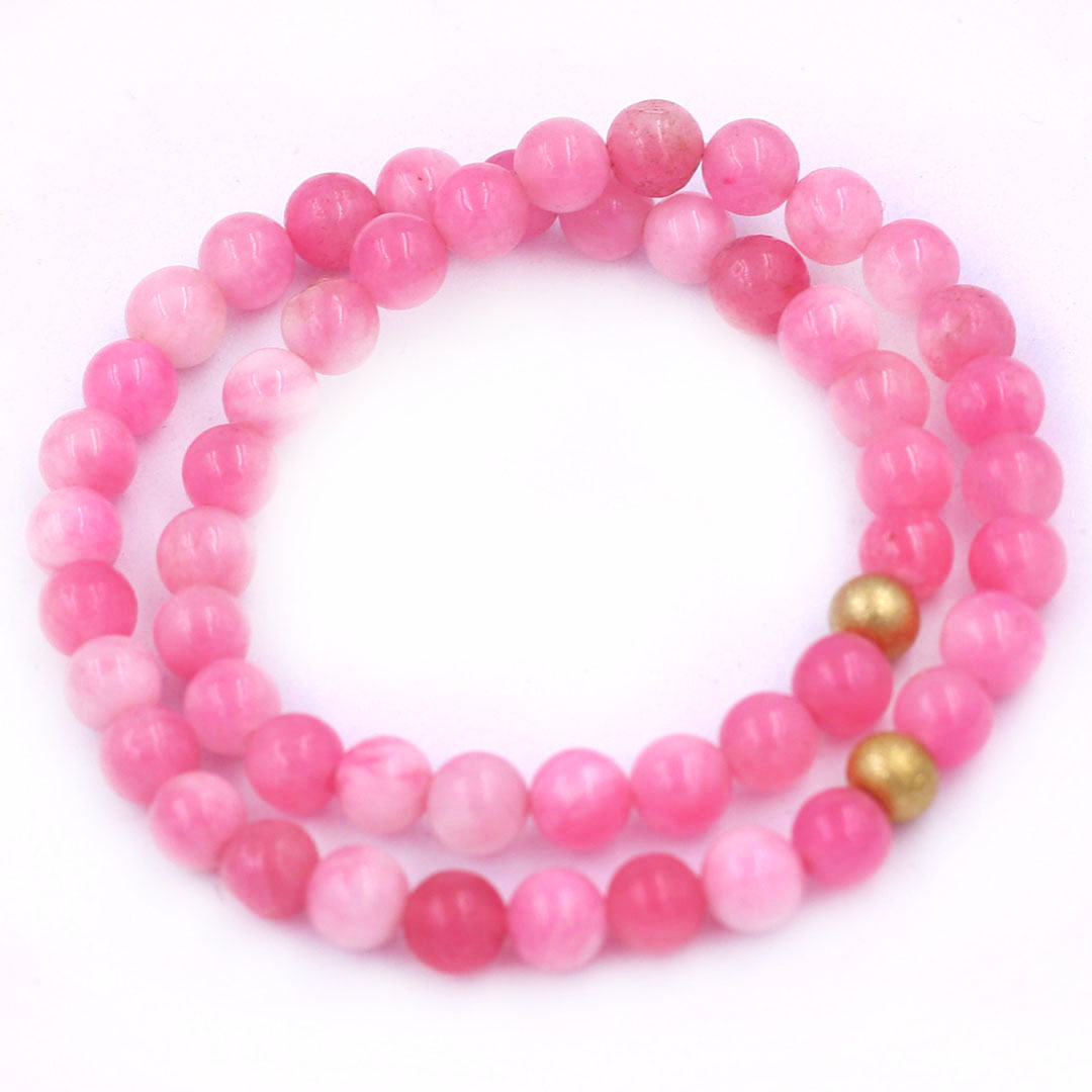 Vòng Chuỗi Đôi 6 Ly Đá Ngọc Tủy Hồng Charm Bi Inox VNTHHBD