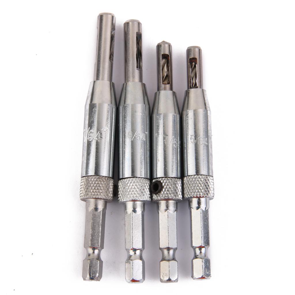 4Pcs Hinge Hole Boring Cutter Wood Drill Bit Set 5/64'' 7/64'' 9/64''11/64''