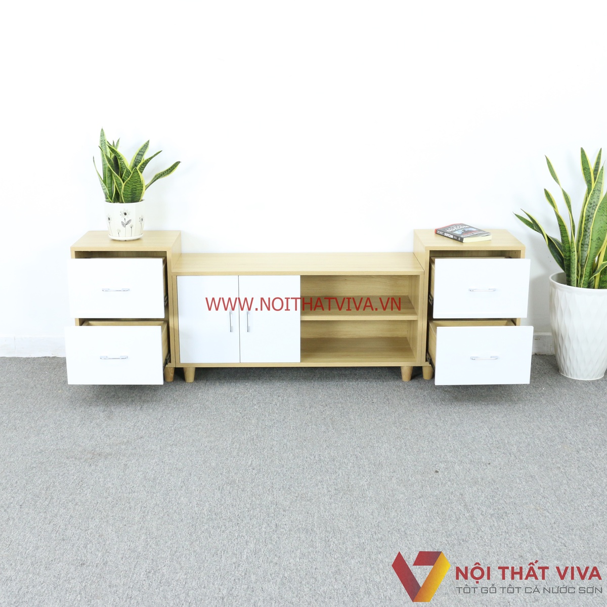Kệ Tivi Gỗ MDF Melamine Lắp Ghép Màu Vàng Phối Trắng Đẹp Hiện Đại