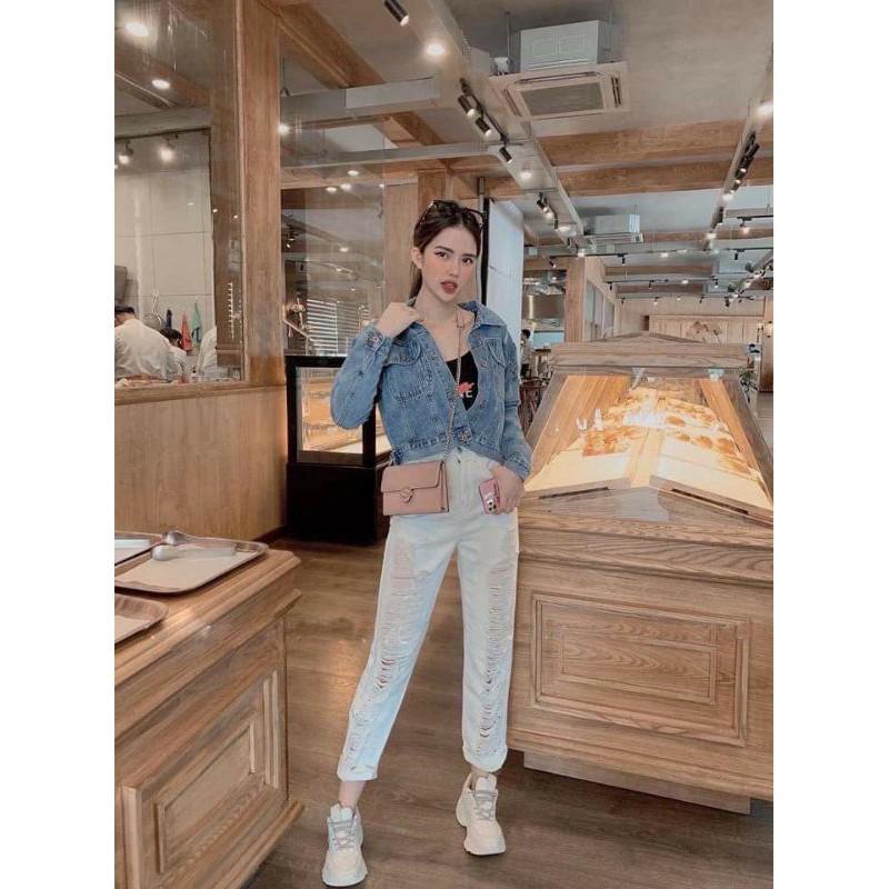 Áo Khoác Jeans Thêu Chữ
