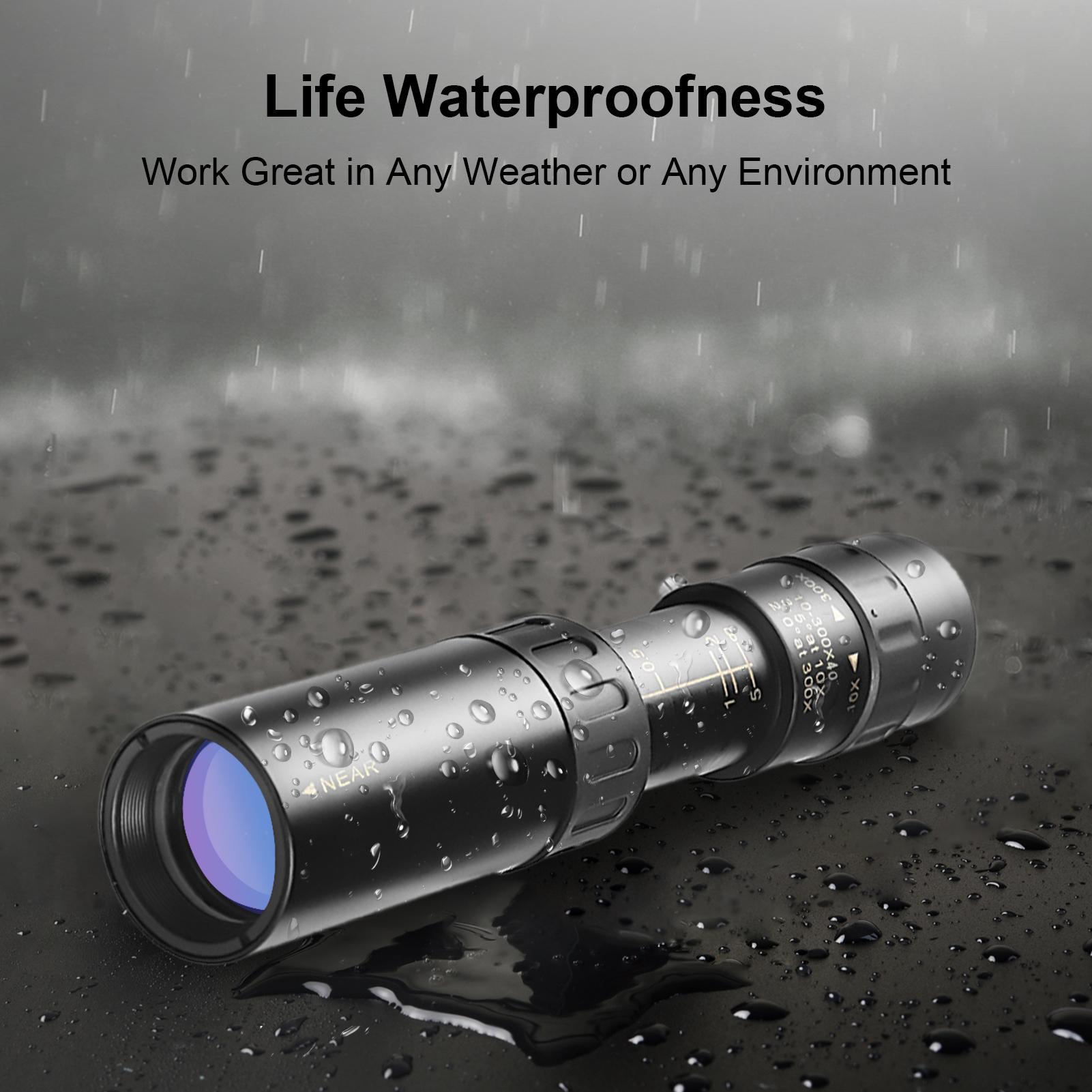 10X-300X Monocular Telescope Compact Waterproof Telescope with FMC Lens BAK4 Prism Carrying Bag Lanyard for Concert Ball