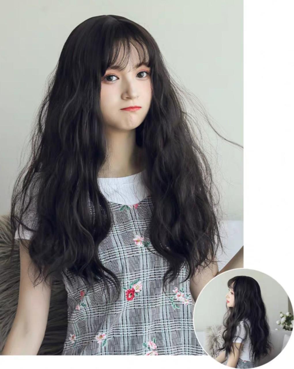 Tóc giả nguyên đầu xoăn Hàn Quốc siêu xinh có rãnh da đầu, chất tóc tơ cao cấp loại 1, chịu nhiệt tốt có thể bấm uốn, duỗi, gội. giống tóc thật 100%