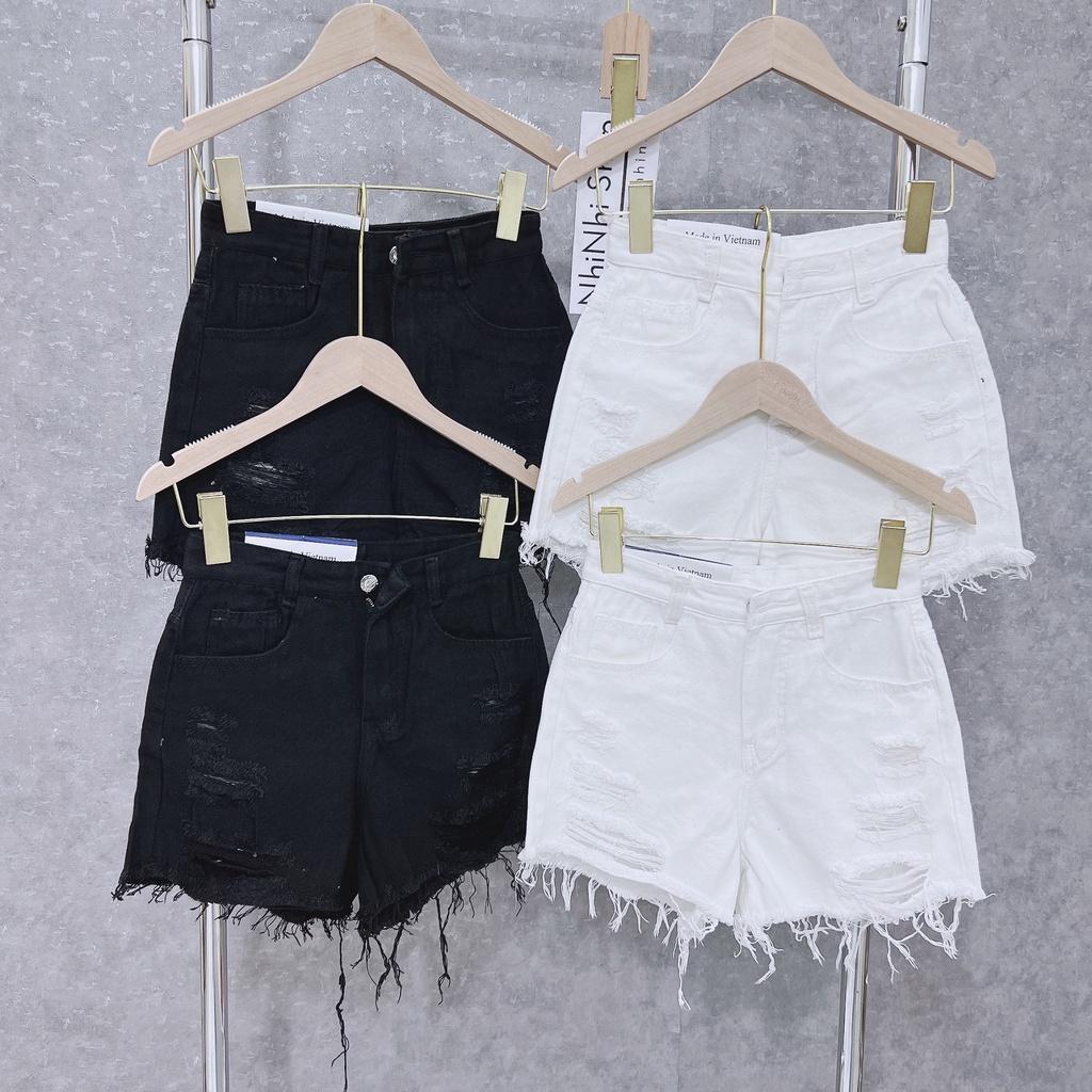 Quần short bò rách đen trắng dáng ôm, Quần đùi nữ co giãn cạp cao sexxy QS703 - NhiNhi Shop