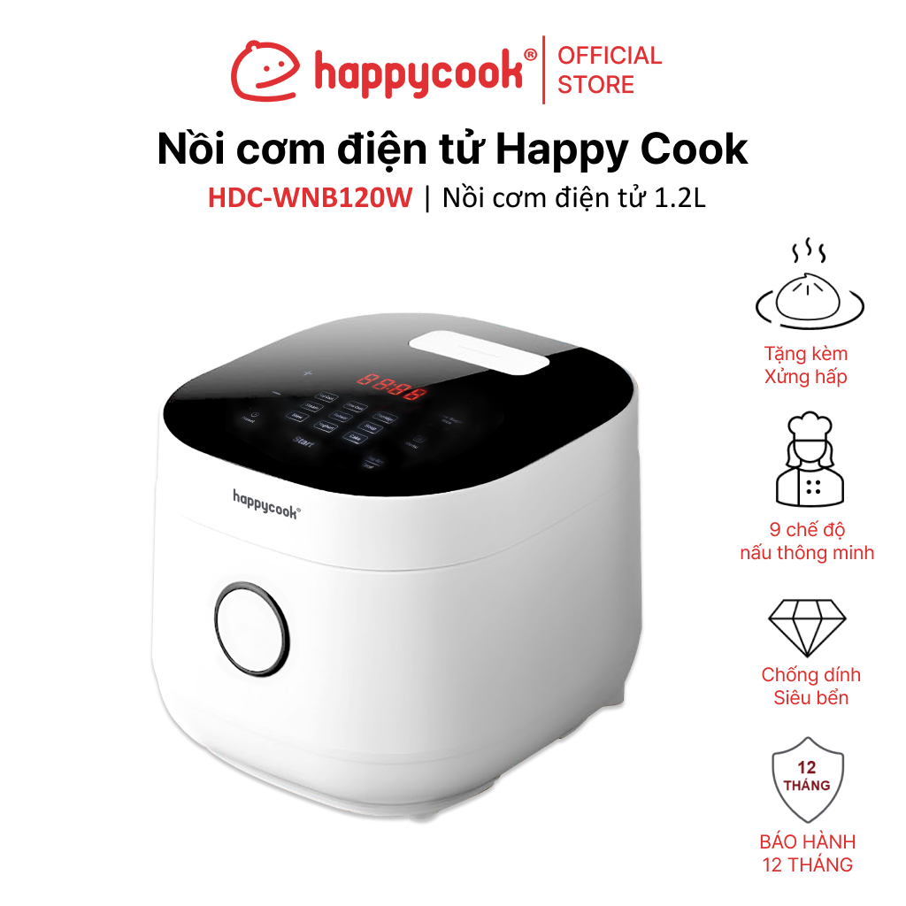 Nồi cơm điện tử Happy Cook 1.2L HDC-WNB120W - Hàng Chính Hãng