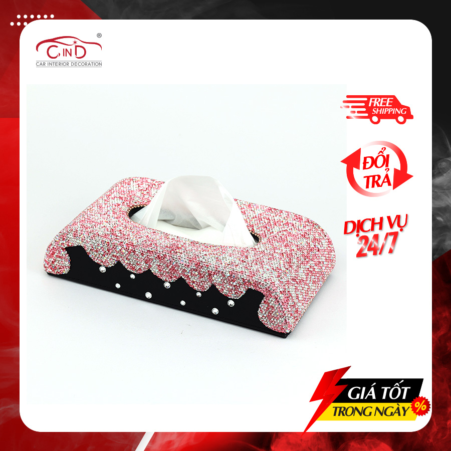 Hộp Đựng Khăn Giấy Đính Đá Trang Trí Bàn Làm Việc, Ô Tô Siêu Sang CIND BOH-014