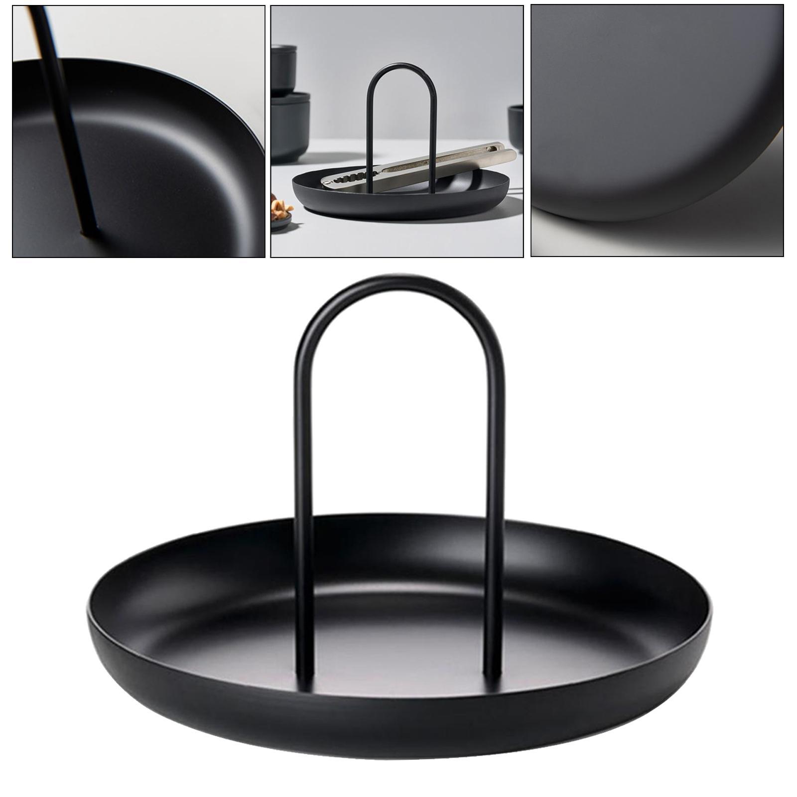 Jewelry Tray Nordic Style Food Snack Cake Tray Plate with Handle Decor Black