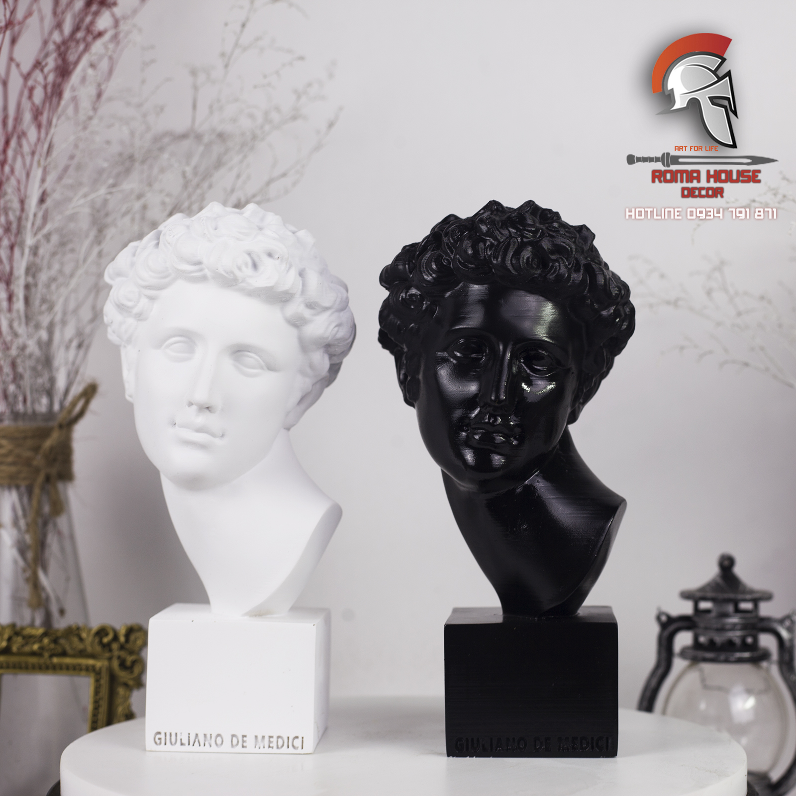 Tượng Giuliano De Medici 20cm phong cách cổ điển retro vintage trang trí nhà cửa showroom