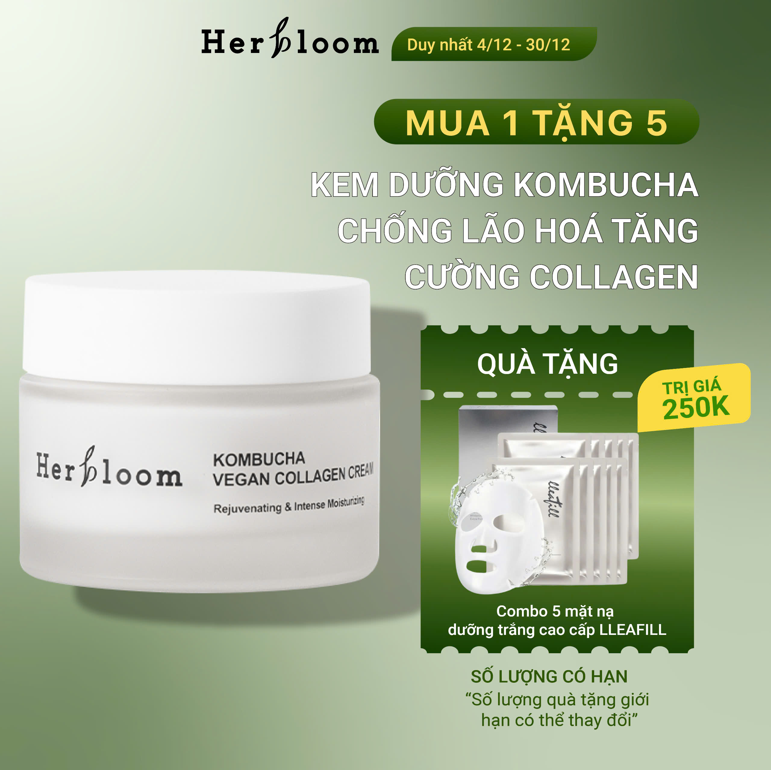 Kem Dưỡng Herbloom Thuần Chay Organic Kombucha Vegan Collagen Cream 60G