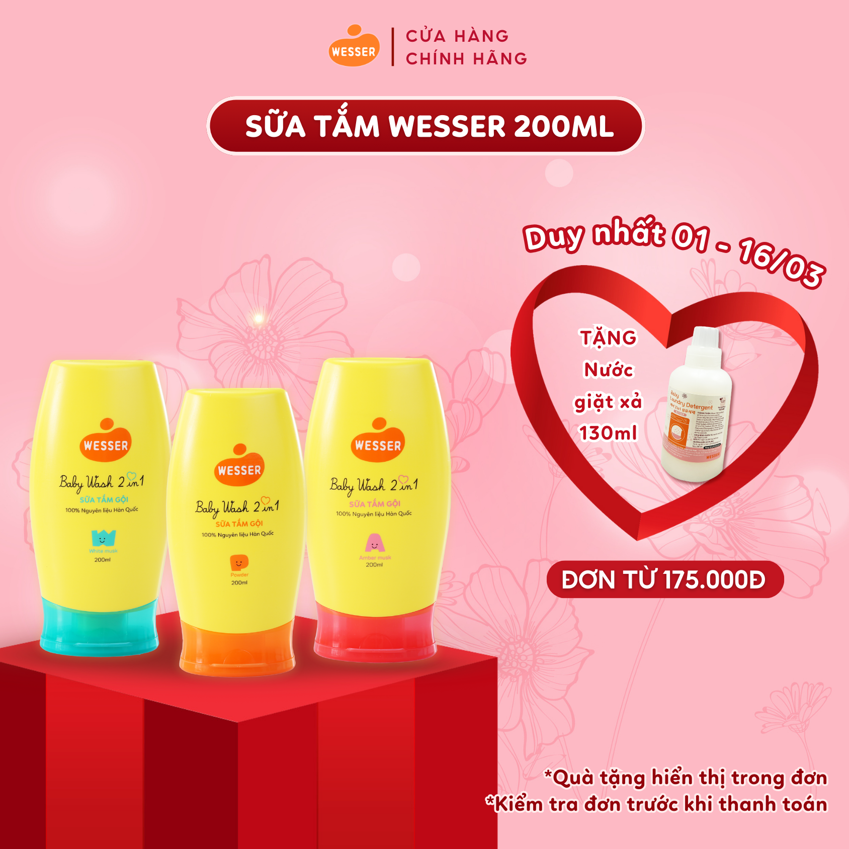 Sữa tắm gội Wesser 2 in 1 200ml - hồng hương phổ phách
