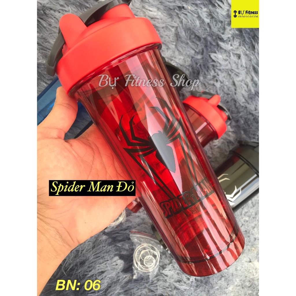 Bình lắc tập gym shaker siêu anh hùng, bình nước nhựa dung tích 850ml