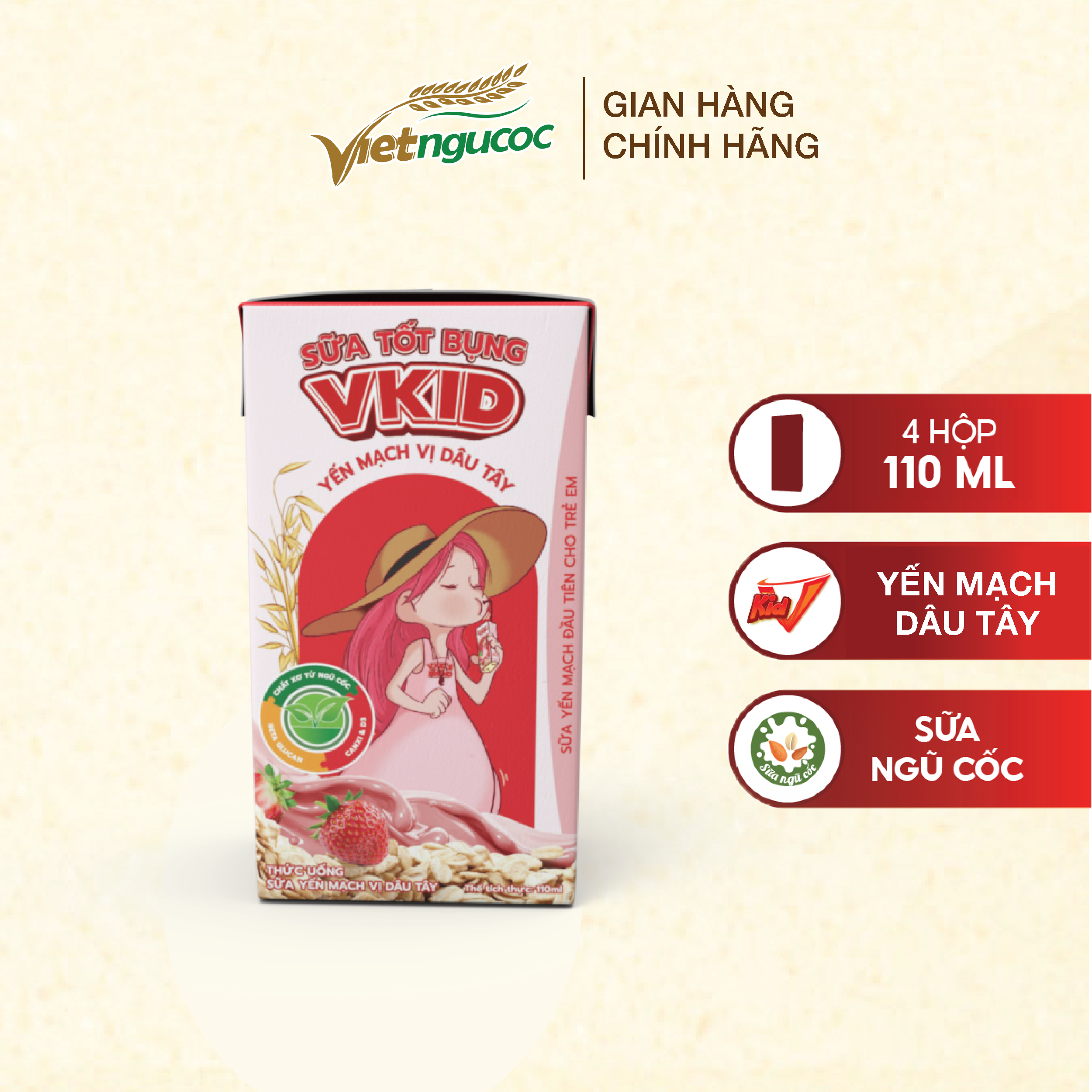 (Tặng ô tô đồ chơi mỗi lốc) Thùng 48 Hộp Sữa Yến Mạch V-kid VIỆT NGŨ CỐC Vị Dâu Tây 110ml/Hộp