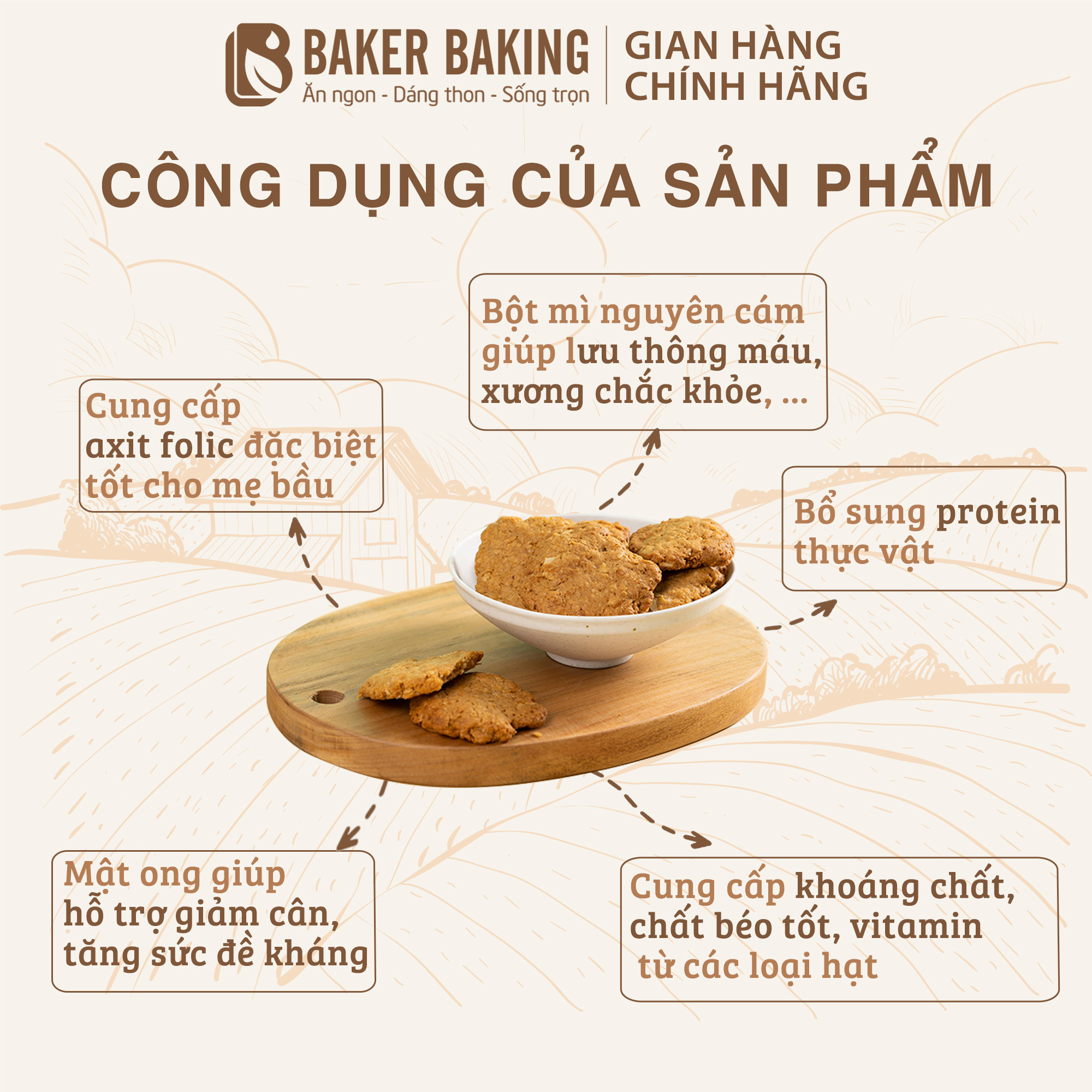 Bánh quy ăn kiêng Baker Baking hạnh nhân dừa không đường hỗ trợ giảm cân dành cho người tiểu đường, eatclean 100g