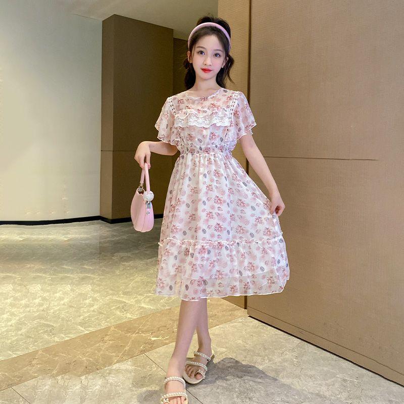DONGSHOP HOT Cô gái mùa hè hoa mảnh đầm 2023 Hàn Quốc phiên bản trẻ em tây khí công chúa đầm đầm đầm trẻ em chiffon váy mùa hè