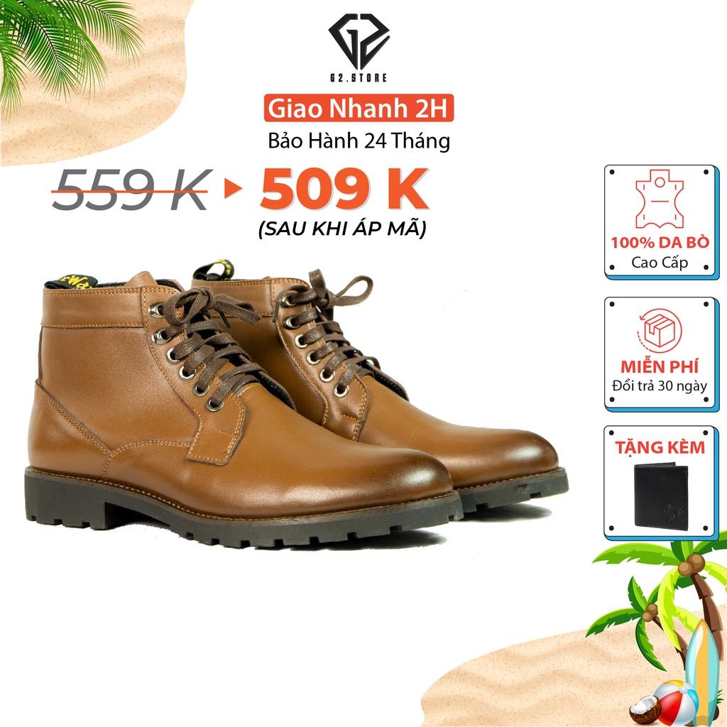 Boot nam G2 cao cổ kiểu giầy da nam cao cấp, Giầy tây công sở cổ lửng bằng da bò nepan cao cấp dáng combat boot - 36