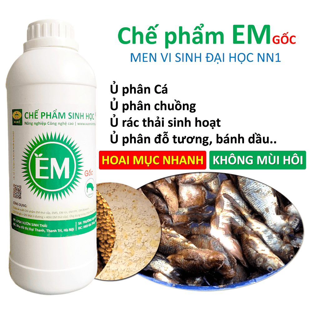 Combo 2 lít Chế phẩm sinh học EM gốc và 5kg Mật Rỉ Đường đậm đặc. Men vi sinh chuẩn gốc của Đại học NN1 Hà Nội. Với hàng tỷ vi sinh vật có lợi