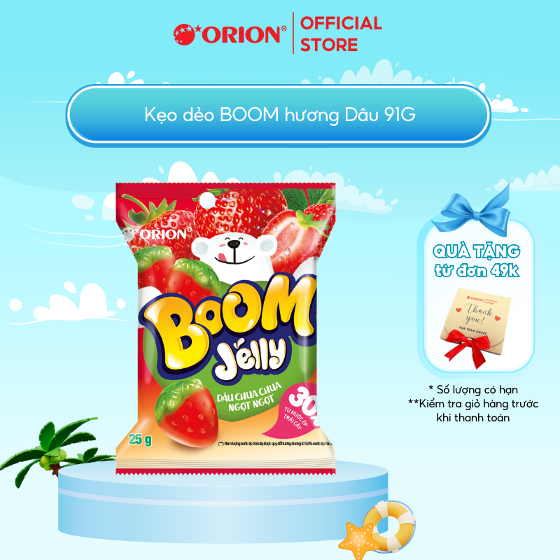 Kẹo Dẻo Boom Jelly THẠCH Orion Hương Dâu túi 91G