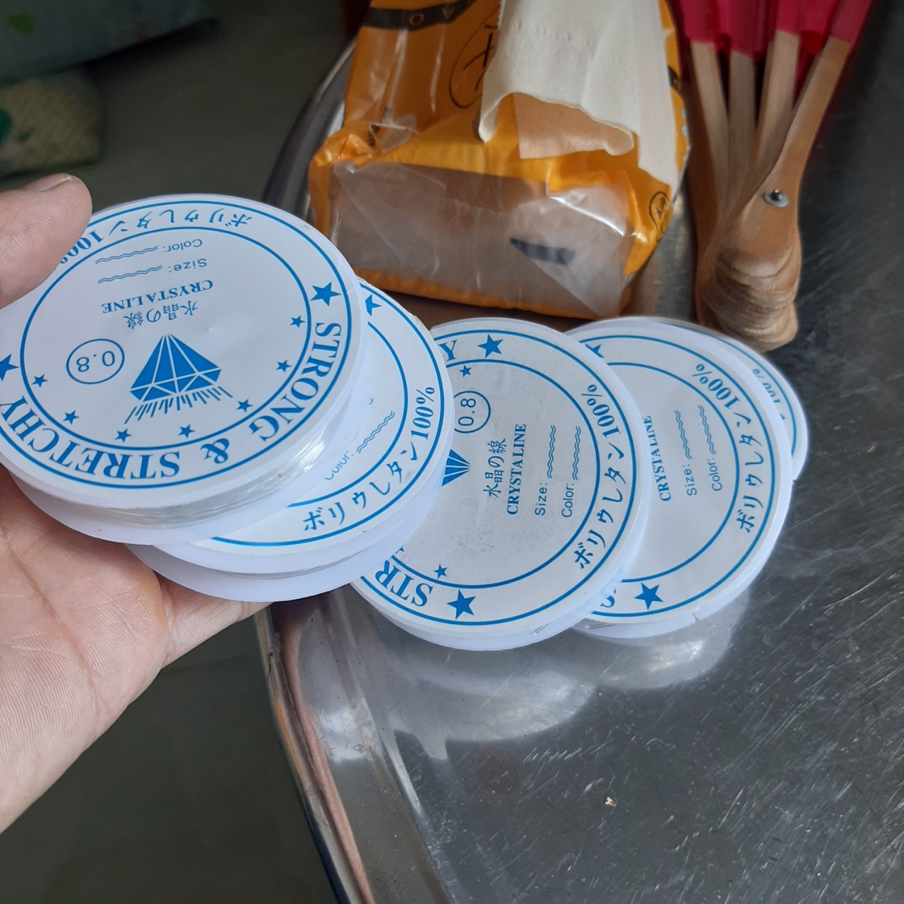 Combo 10 cuộn thun xỏ hạt vòng đeo tay màu trắnG