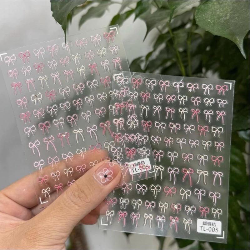 Sticker 5D Lụa Nổi Hình Dây Nơ Mảnh Mix Màu Trắng Hồng dán nail Cao Cấp TL004 Đính Đá Trang Trí Móng Siêu Dễ Thương Phong Cách Hàn Quốc Nữ Women