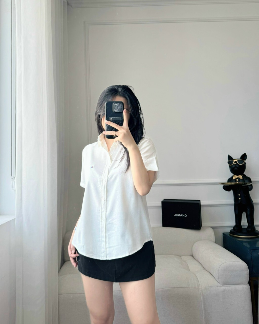 Áo sơ mi trắng form suông basic vải xuất siêu xinh size S M L