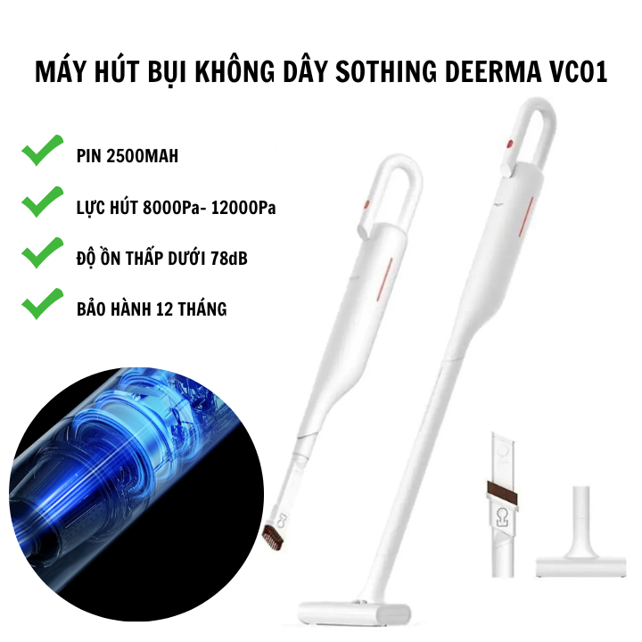 Máy hút bụi không dây Sothing VC01max , hút bụi lau nhà  2 trong 1, dung lượng pin  2500mAh, công suất hút khỏe tiếng ồn thấp- Hàng chính hãng