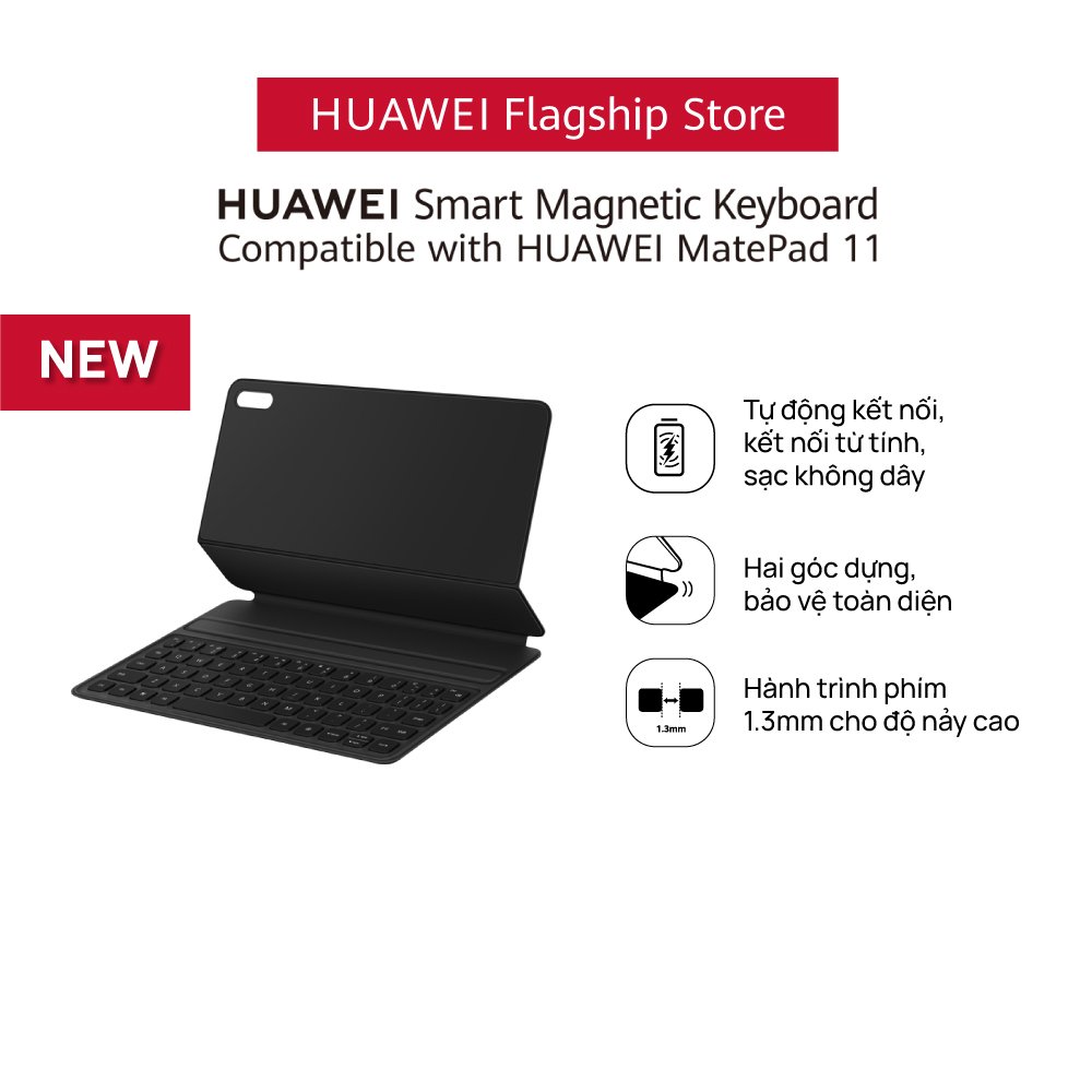 Bàn phím HUAWEI Smart Magnetic Keyboard (dành cho HUAWEI MatePad 11) | Tự động kết nối, sạc không dây | Hai góc dựng, bảo vệ toàn diện | Hành trình phím 1.3mm cho độ nảy cao | Hàng Chính Hãng