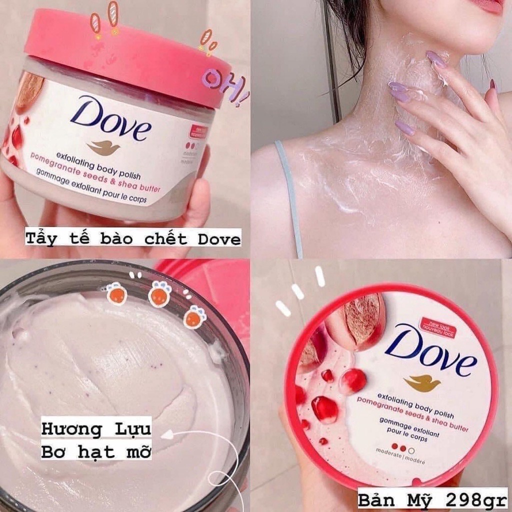 Tẩy da chết toàn thân Dove Exfoliating Body bản Đức bản Mỹ